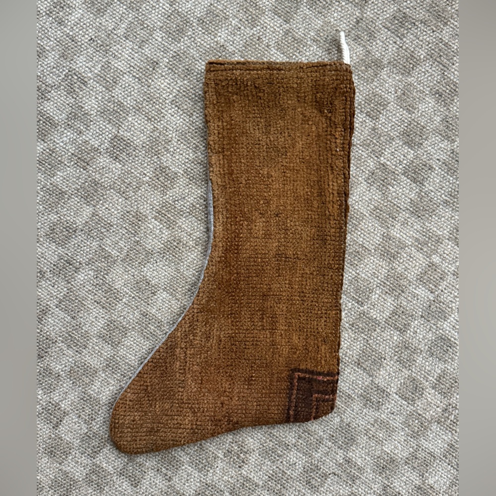 Vintage Turkish Kilim Christmas Stocking Tan Brown